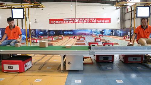 廣東郵政速遞領(lǐng)導(dǎo)考察三維通機(jī)器人智能分揀項(xiàng)目