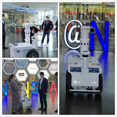 同心抗疫|高新興攜蜂群研究院為深圳南山區(qū)行政服務(wù)大廳捐贈(zèng)5G測(cè)溫巡邏機(jī)器人