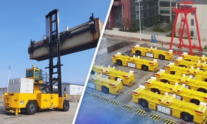 連創(chuàng)里程碑！新松港口移動機器人海外累計交付超100臺＆全球首臺空集裝箱堆碼機器人正式發(fā)布